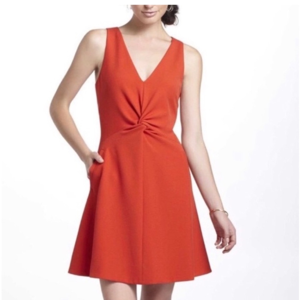 Anthropologie Leifsdottir Twisted Front Vibrant Orange Mini Dress size 4